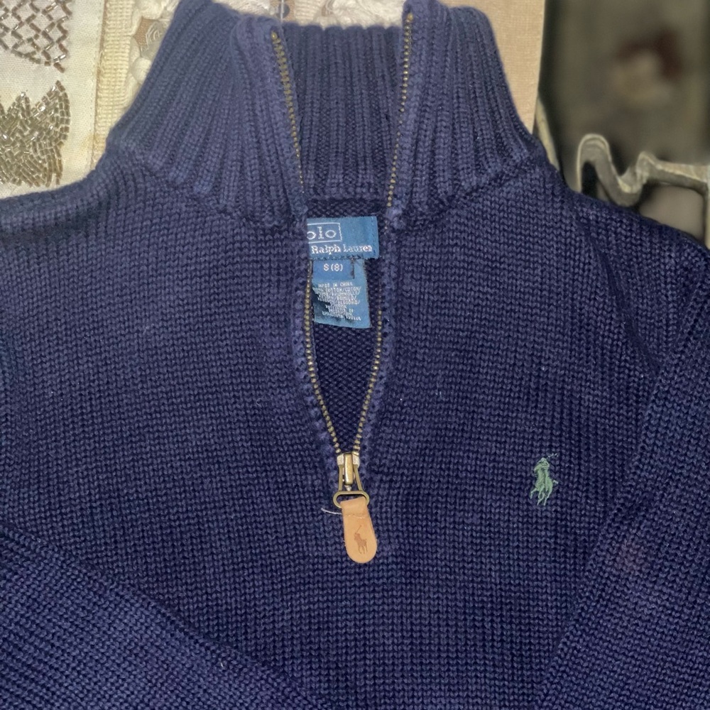 Gently used Boys zip Ralph Lauren navy sweater